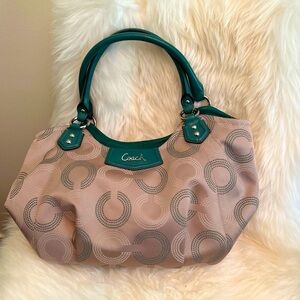 Green and Tan Coach OP art purse